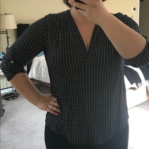 Beacon Patty roll tab grid pattern blouse